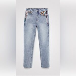 Desigual Light Blue High Rise Jeans with Multicolor Accents